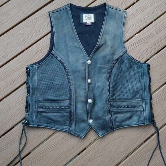 FOX CREEK LEATHER motorcycle vest lace up moto 50 (N6) - Picture 5 of 15